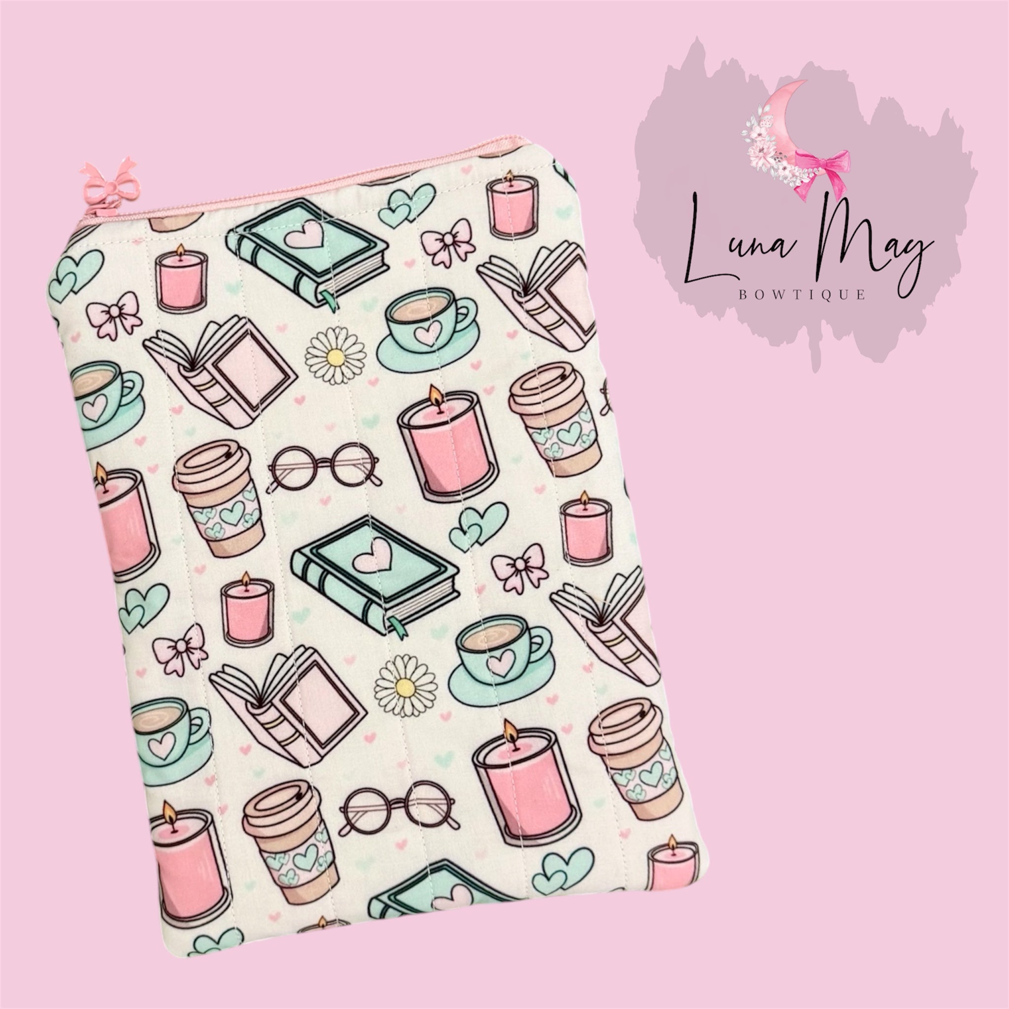 Book Latte Quilted Ereader Sleeve or Book Case with Zipper (Copy)