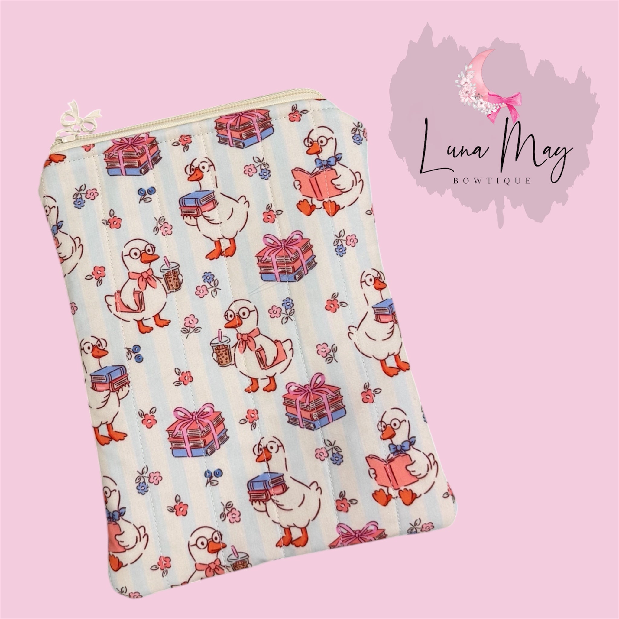 Goose Quilted Ereader Sleeve or Book Case with Zipper