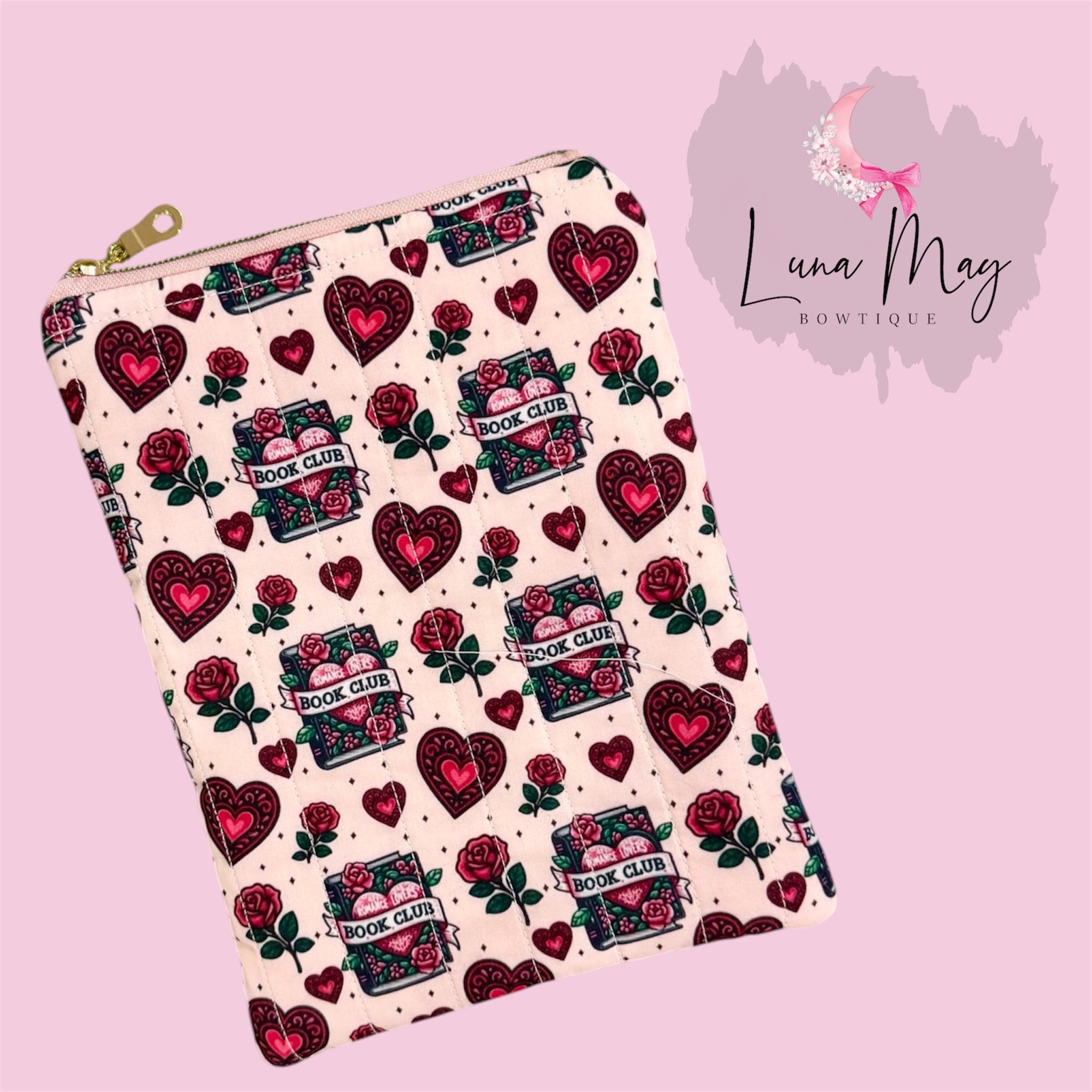 Romance Quilted Ereader Sleeve or Book Case with Zipper (Copy)