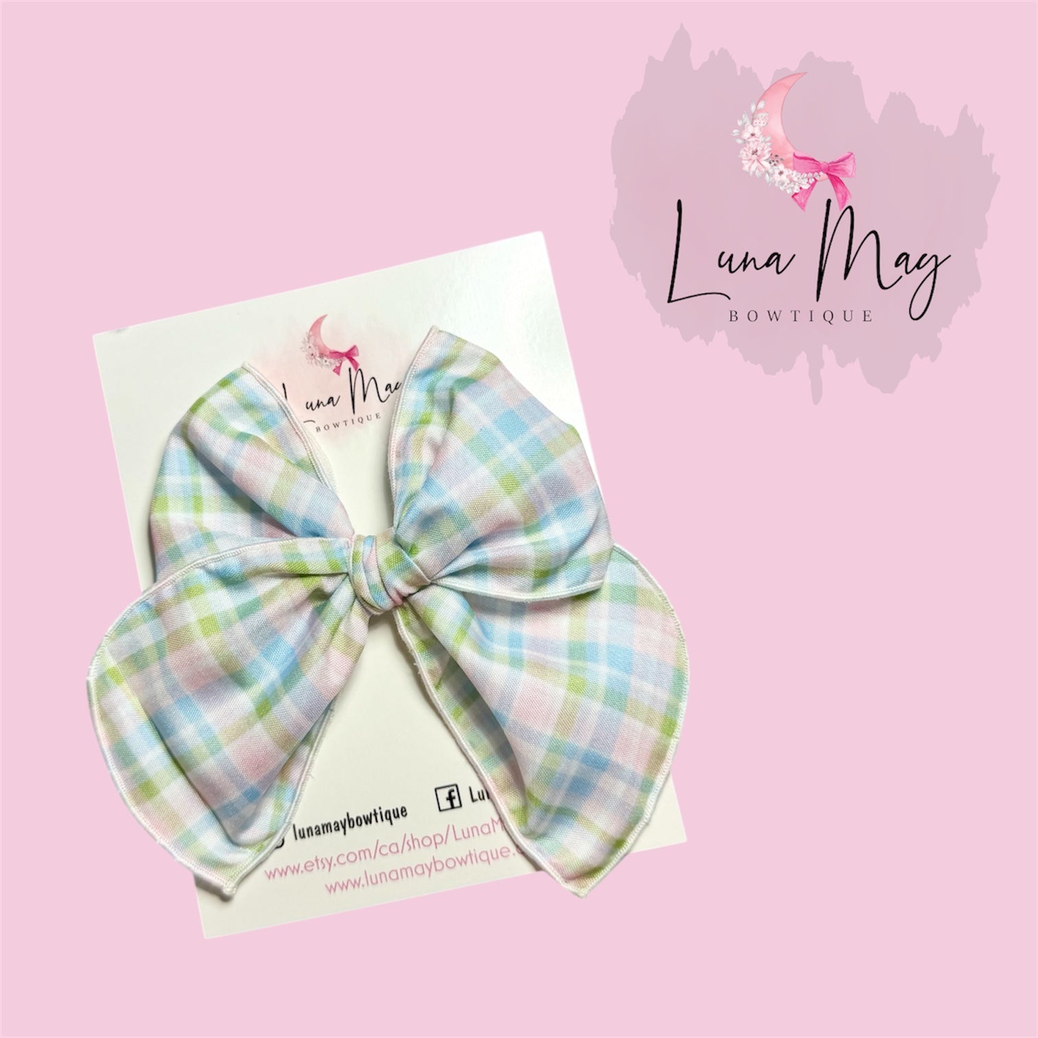 Easter Plaid Hair Bow on alligator clip